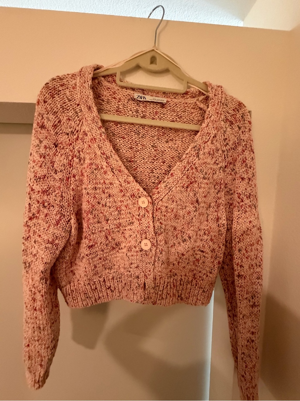 Zara Pink Speckled V-Neck Button Cardigan